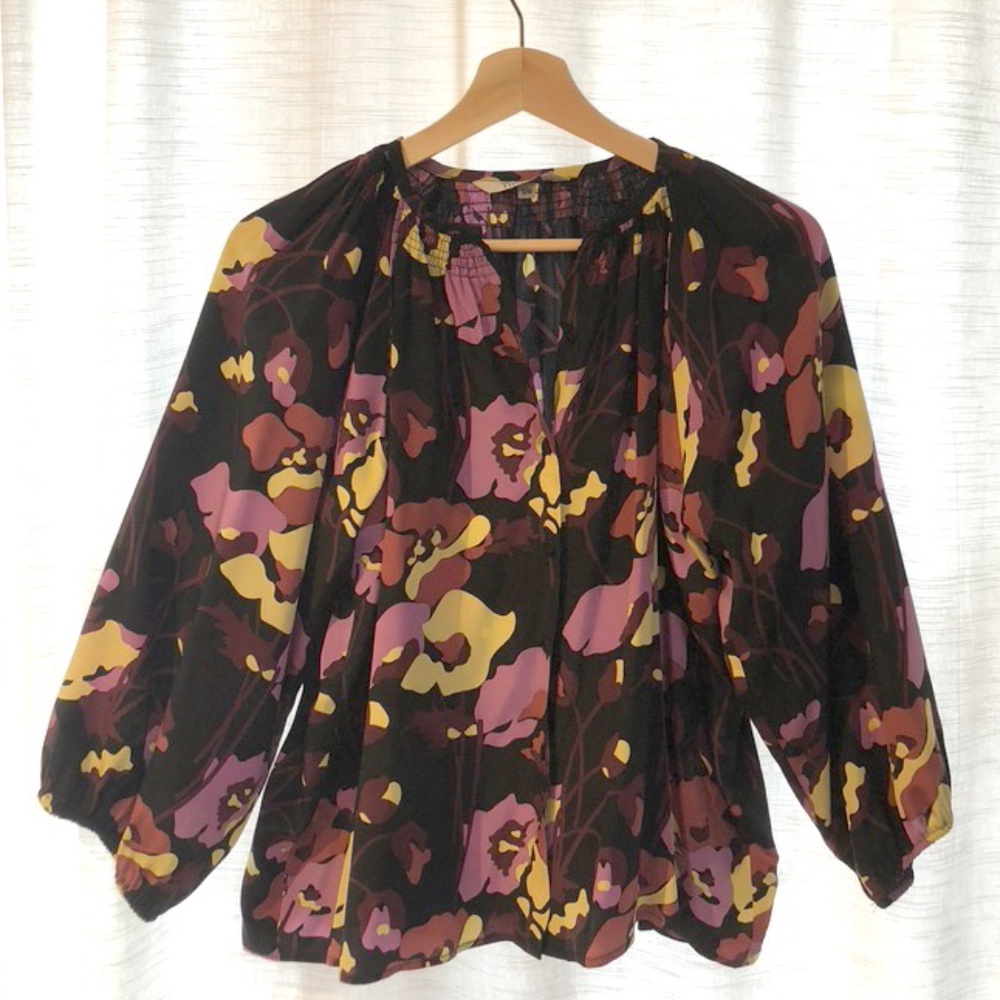 Floral Tucker 100% Silk Blouse
